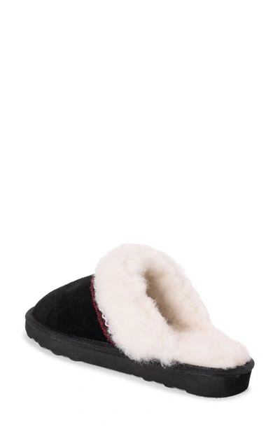 Muk Luks Dawn Suede Scuff Slipper With Genuine Shearling Trim In Ebony
