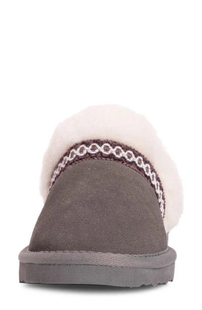 Muk Luks Dawn Suede Scuff Slipper With Genuine Shearling Trim In Frost Grey