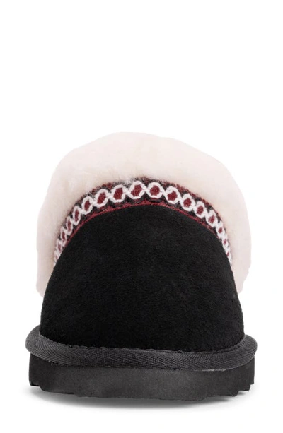 Muk Luks Dawn Suede Scuff Slipper With Genuine Shearling Trim In Ebony
