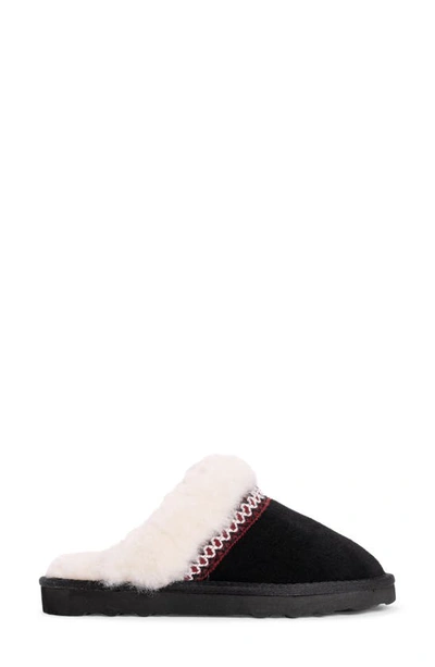 Muk Luks Dawn Suede Scuff Slipper With Genuine Shearling Trim In Ebony