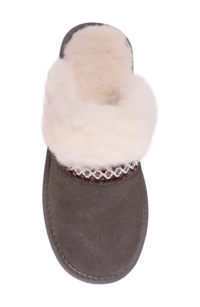 Muk Luks Dawn Suede Scuff Slipper With Genuine Shearling Trim In Frost Grey