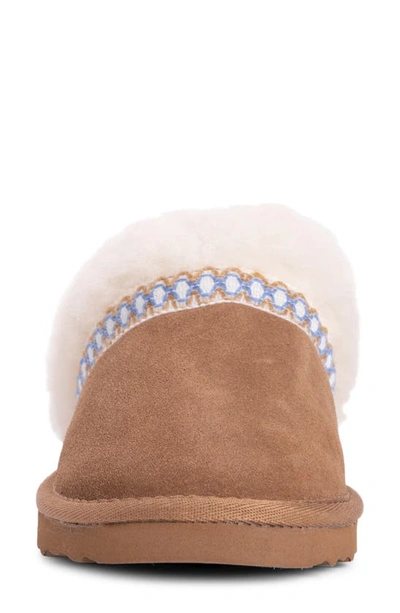Muk Luks Dawn Suede Scuff Slipper With Genuine Shearling Trim In Caramel