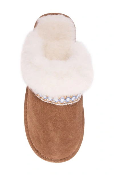Muk Luks Dawn Suede Scuff Slipper With Genuine Shearling Trim In Caramel