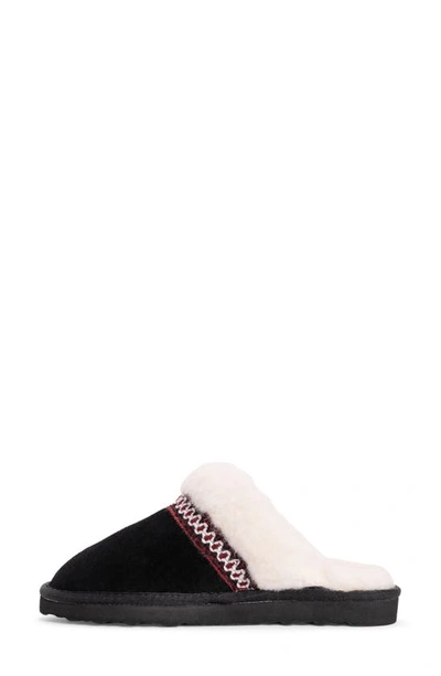 Muk Luks Dawn Suede Scuff Slipper With Genuine Shearling Trim In Ebony