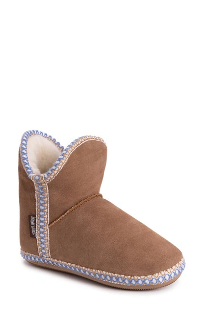 Muk Luks Macee Suede Slipper Bootie With Wool Blend Lining In Caramel