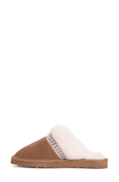 Muk Luks Dawn Suede Scuff Slipper With Genuine Shearling Trim In Caramel
