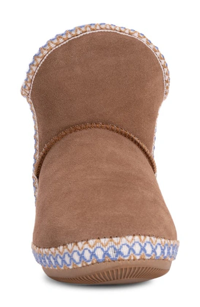 Muk Luks Macee Suede Slipper Bootie With Wool Blend Lining In Caramel