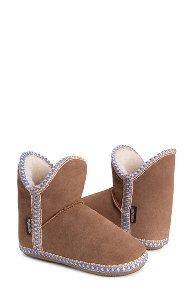 Muk Luks Macee Suede Slipper Bootie With Wool Blend Lining In Caramel