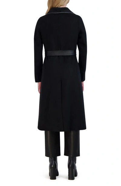 Tahari Juliette Womens Wool Blend Faux Leather Trim Wool Coat In Black