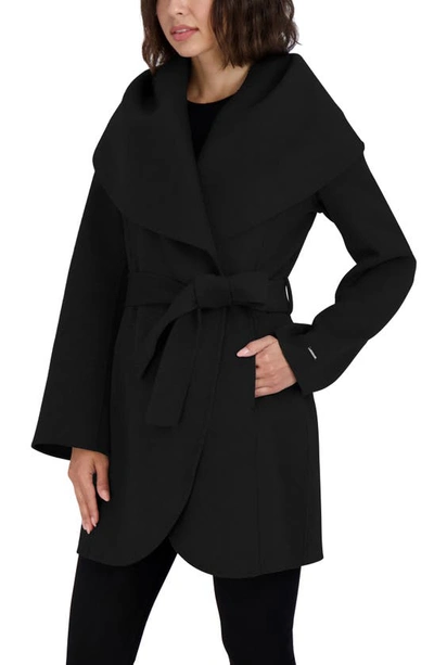 Shop Tahari Marilyn Wool Blend Coat In Black