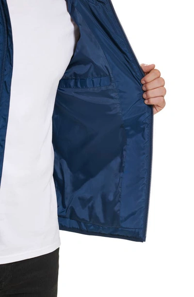 Kenneth Cole New York Faux Shearling Lined Hood Quilted Puffer Jacket In Marine