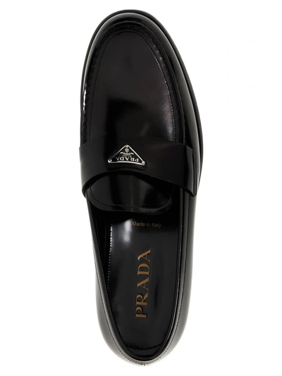 Shop Prada Triangle Logo Loafers In Black