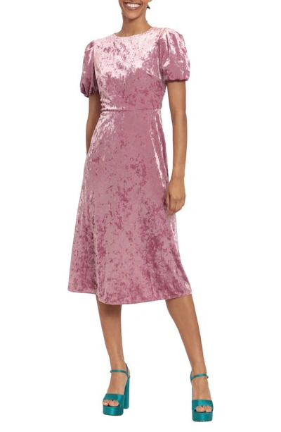 Shop Donna Morgan For Maggy Puff Sleeve Velvet Midi Dress In Grape
