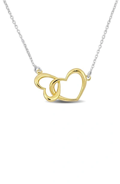 Shop Delmar Double Heart Necklace In Yellow Gold