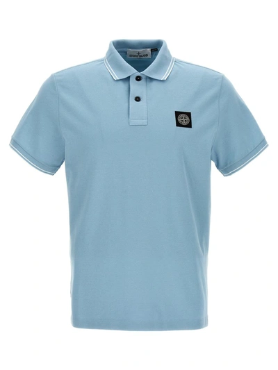 Shop Stone Island Logo Patch Polo Shirt In Light Blue