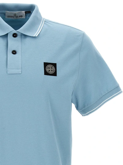Shop Stone Island Logo Patch Polo Shirt In Light Blue