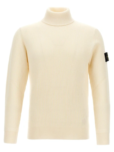 Shop Stone Island Ribbed Wool Sweater In White