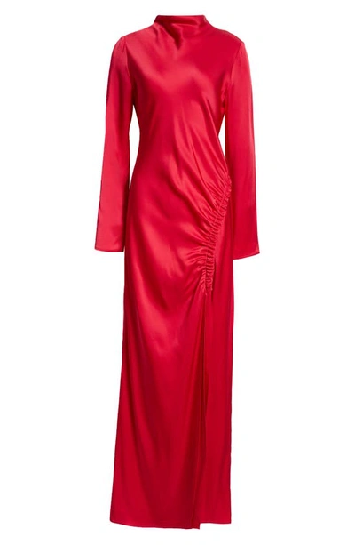 Shop Lapointe Long Sleeve Double Face Satin Gown In Cerise