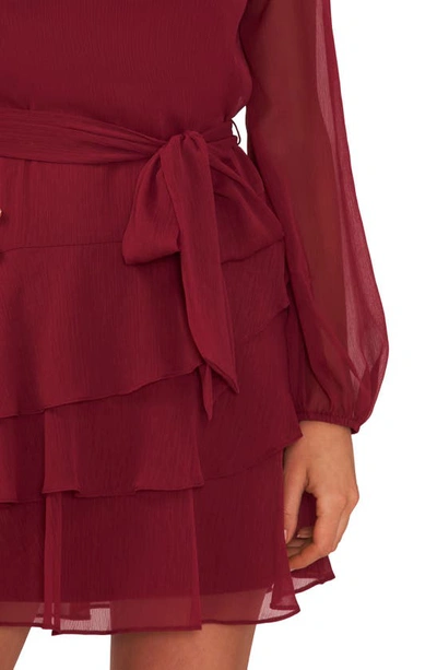Shop Halogen Asymmetric Ruffle Belted Long Sleeve Minidress In Chianti