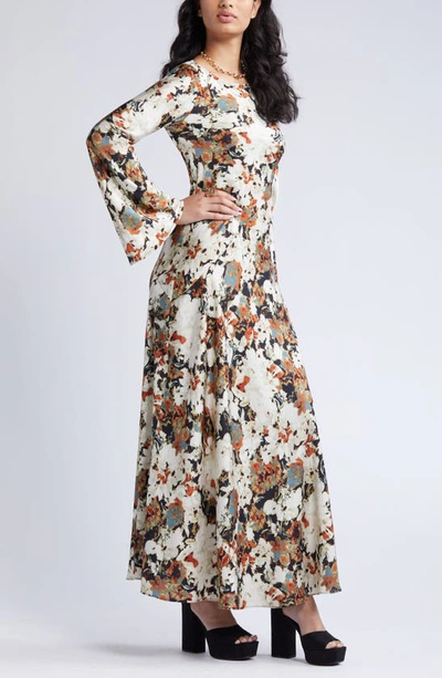 Shop Open Edit Cutout Long Sleeve Woven Maxi Dress In Multi Exclusion Floral