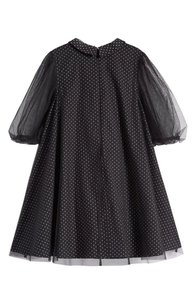 Nordstrom Kids' Polka Dot Tulle Overlay Dress In Black- White Dot