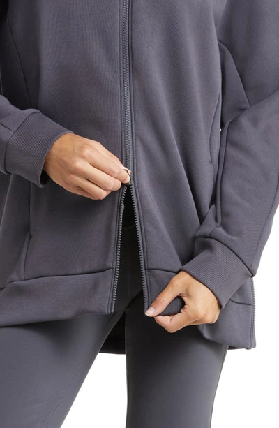 Shop Zella Amazing Fleece Full Zip Hoodie In Grey Forged