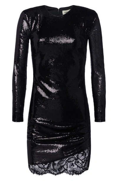 Shop L Agence Alba Sequin Long Sleeve Cocktail Dress In Black
