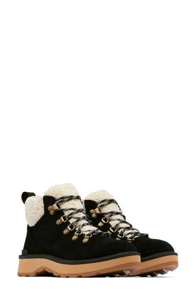 Shop Sorel Hi-line Cozy Lace-up Hiking Boot In Black/ Tawny Buff