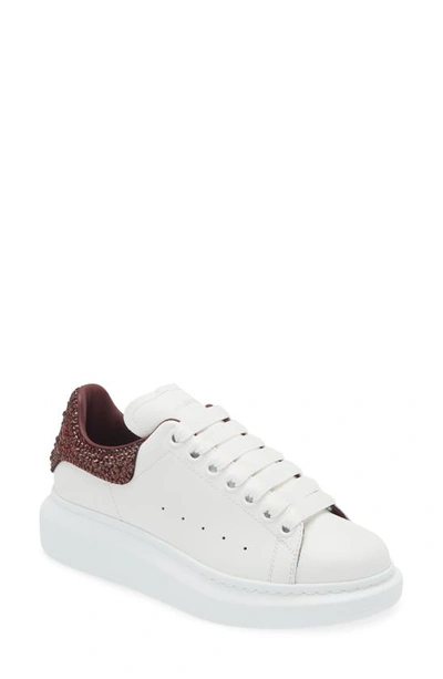 Shop Alexander Mcqueen Oversized Crystal Embellished Sneaker In White/ Burgundy