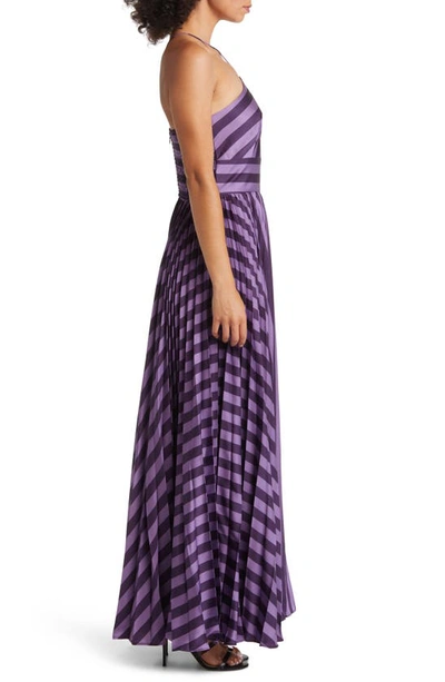 Hutch Dolly Halter Maxi Dress In Purple Tonal Stripe