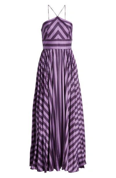 Hutch Dolly Halter Maxi Dress In Purple Tonal Stripe