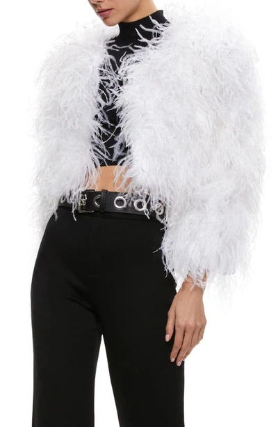 Shop Alice And Olivia Kidman Feather Crop Jacket In Off White