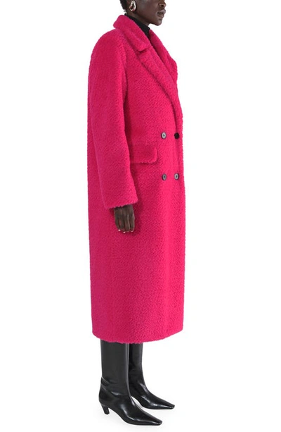 Shop Apparis Astrid Double Breasted Vegan Polyester Faux Alpaca Coat In Shocking Pink