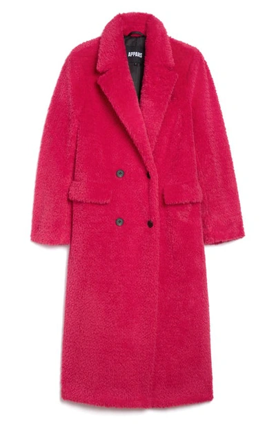 Shop Apparis Astrid Double Breasted Vegan Polyester Faux Alpaca Coat In Shocking Pink