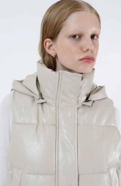 Shop Apparis Rocky Crinkle Faux Leather Hooded Puffer Vest In Taupe