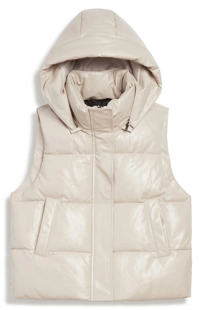 Shop Apparis Rocky Crinkle Faux Leather Hooded Puffer Vest In Taupe