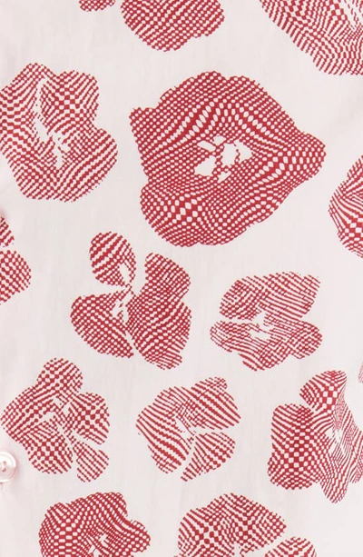 Shop Open Edit Geometric Poppy Print Stretch Poplin Camp Shirt In Pink- Burgundy Poppy Geo