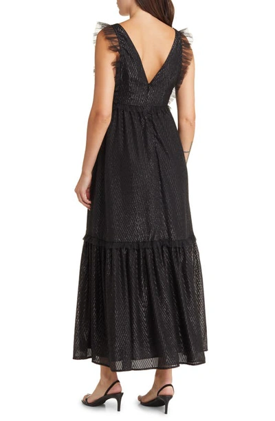 Chelsea28 Metallic Mesh Ruffle Gown In Black