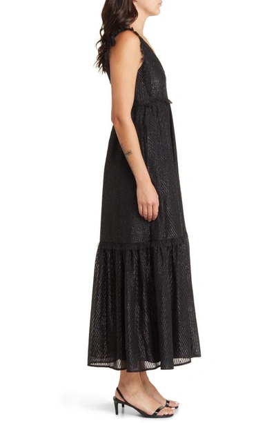 Chelsea28 Metallic Mesh Ruffle Gown In Black