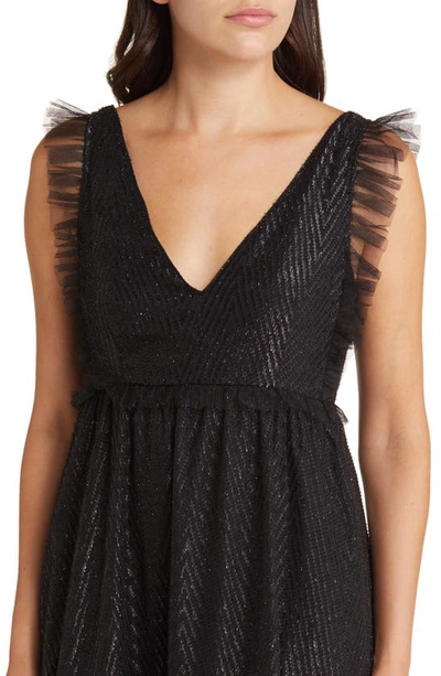 Chelsea28 Metallic Mesh Ruffle Gown In Black