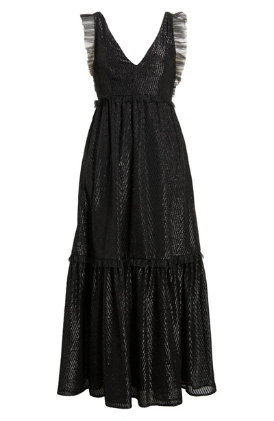 Chelsea28 Metallic Mesh Ruffle Gown In Black