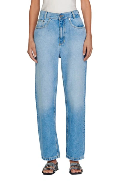 Shop Sandro Bibi Straight Leg Jeans In Blue Jean