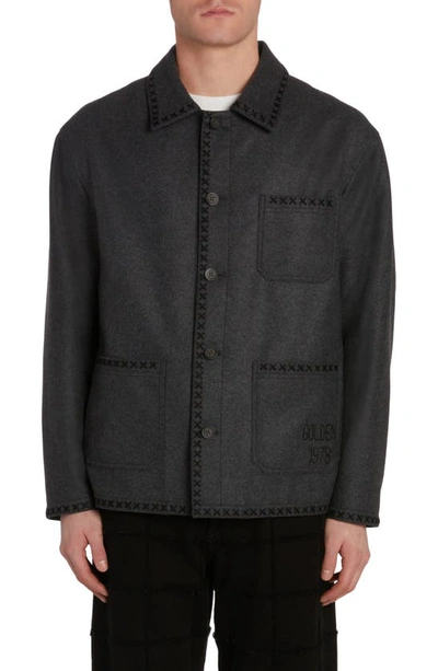 Shop Golden Goose Journey Embroidered Virgin Wool Work Jacket In Melange Dark Grey