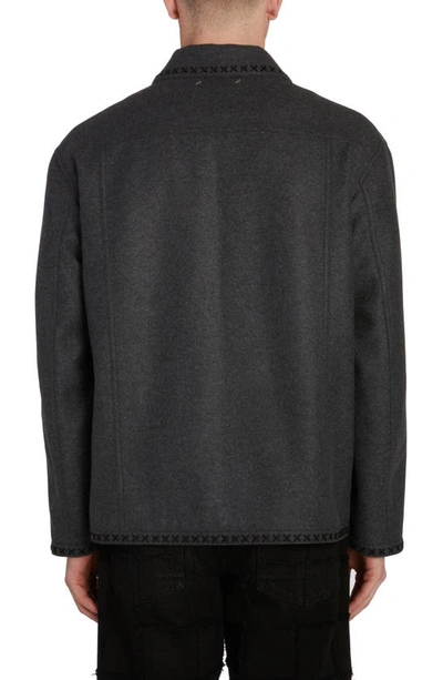 Shop Golden Goose Journey Embroidered Virgin Wool Work Jacket In Melange Dark Grey