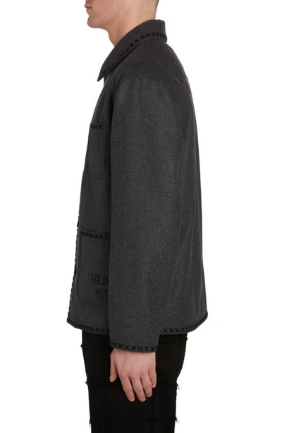 Golden Goose Journey Embroidered Virgin Wool Work Jacket In Melange Dark Grey