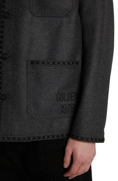 Shop Golden Goose Journey Embroidered Virgin Wool Work Jacket In Melange Dark Grey