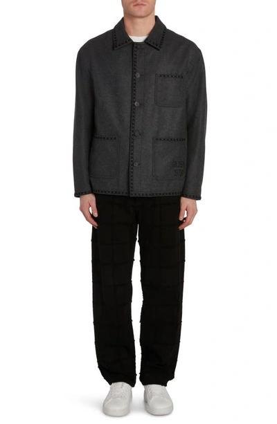 Shop Golden Goose Journey Embroidered Virgin Wool Work Jacket In Melange Dark Grey