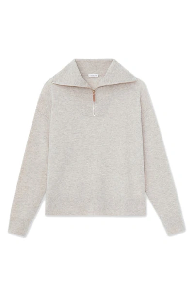 Shop Lafayette 148 Half-zip Merino Wool & Cashmere Sweater In Oatmeal Melange