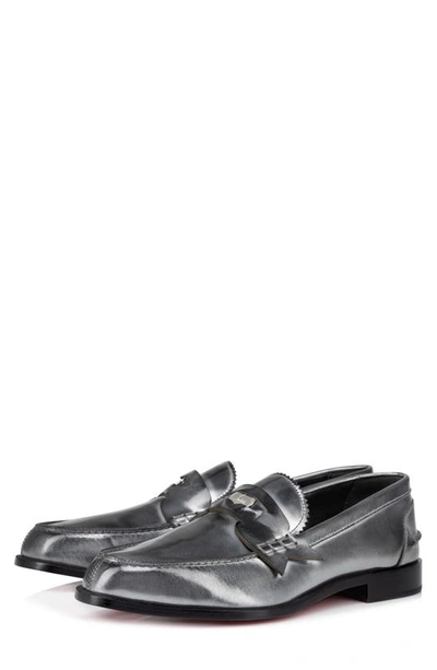 Shop Christian Louboutin Airbrush Penny Loafer In 3252-silver/ Black