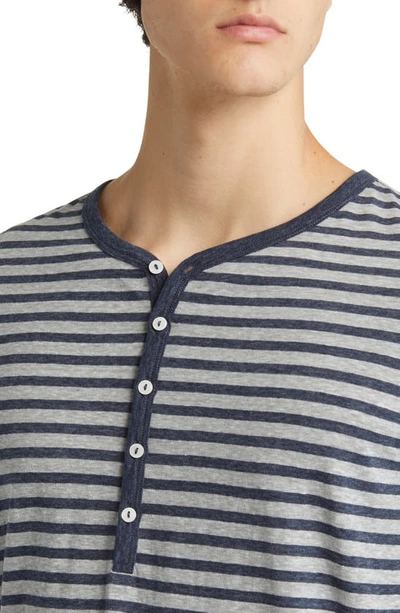 Shop Daniel Buchler Heathered Stripe Recycled Cotton Blend Henley Pajama T-shirt In Navy/ Grey